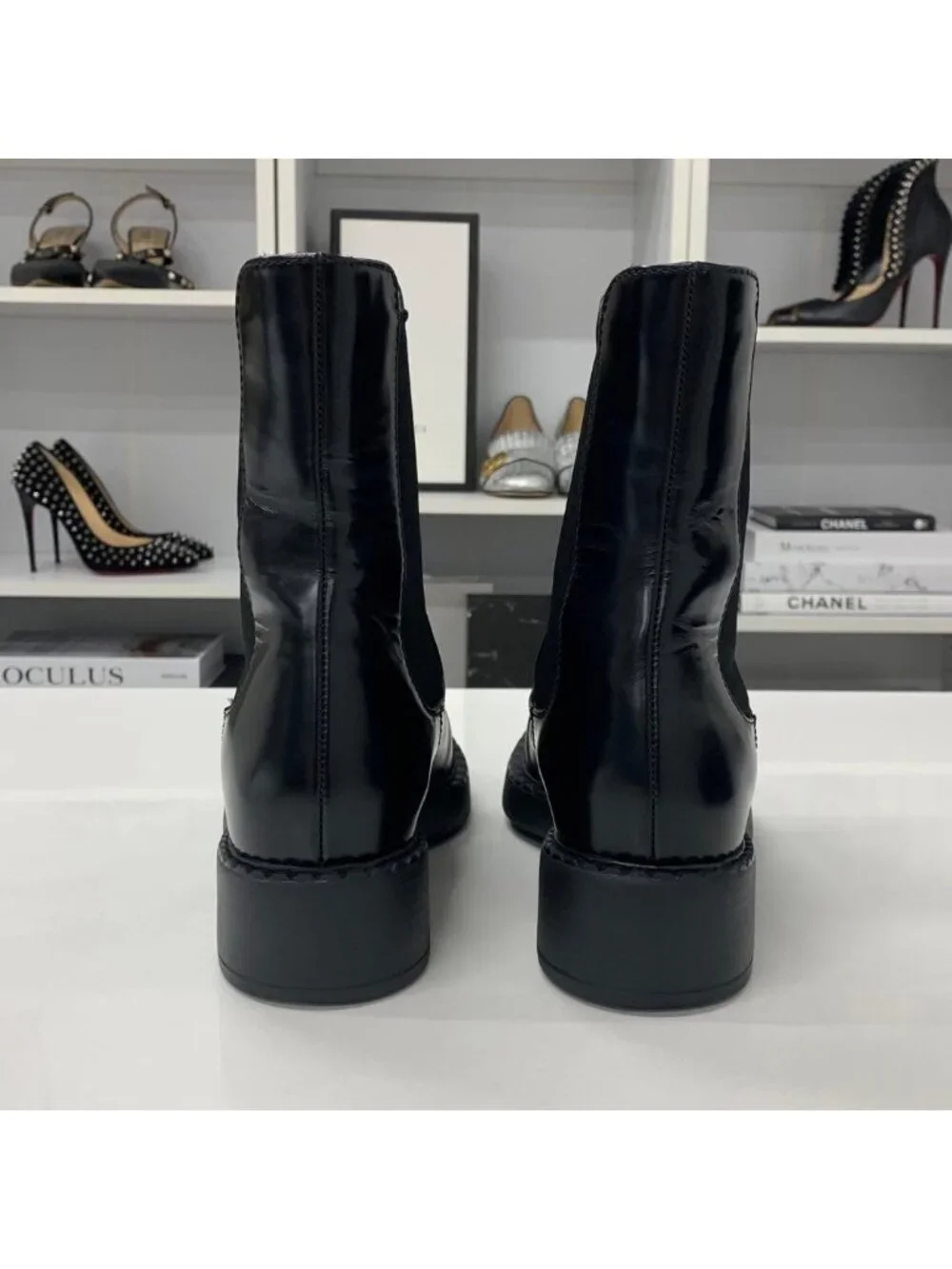 Prada Triangle Logo Leather Side Gore Short Boots Black